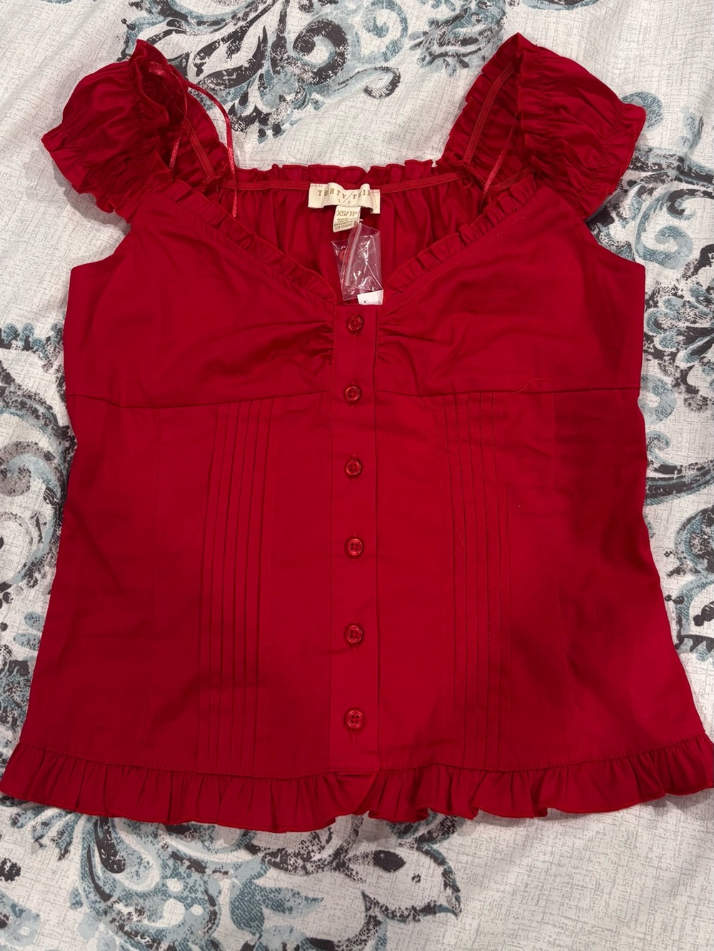 Women’s Red Ruffle Button-Front Blouse